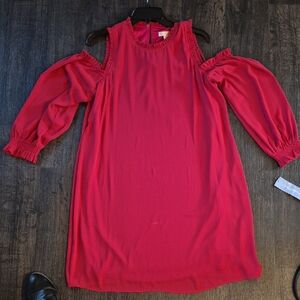 London Times Red Cold Shoulder Midi Dress